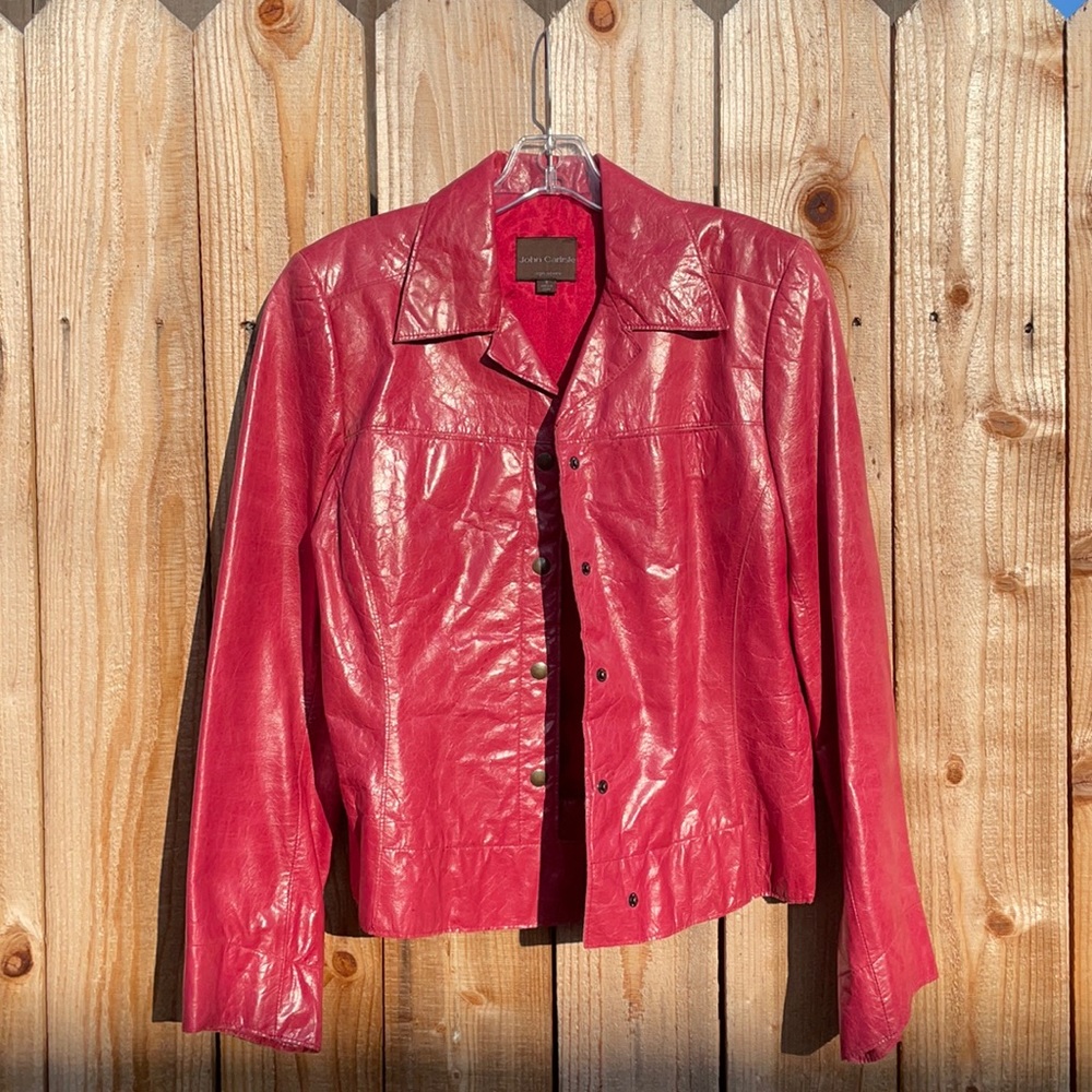 JOHN CARLISLE Genuine Vintage LEATHER Red Pink M Jacket